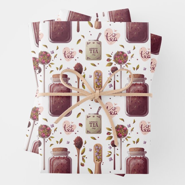 Tea Lovers' Collage - Teekirschen und Kräuter Geschenkpapier Set (Beispiel)