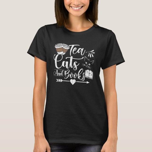 Tea Lovers Funny Tee Katzen und Bücher Teetrinker  (Vorderseite)