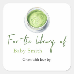 Tea Matcha Baby Shower - Für die Bibliothek Quadratischer Aufkleber