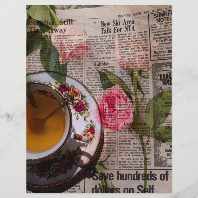 Tea old handwritting paper and pink roses (Vorderseite)