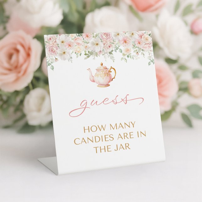 Tea Party Baby Shower Guess How Many Sockelschild (Tea Party Baby Shower Guess How Many Pedestal Sign)