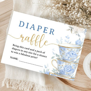 Tea Party Baby Shower Junge Blaue Tea Windel Raffl Begleitkarte