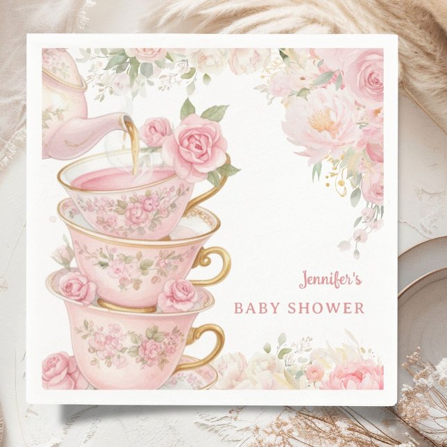 Tea Party Baby Shower Mädchen Blush Rosa Floral  Serviette (Von Creator hochgeladen)