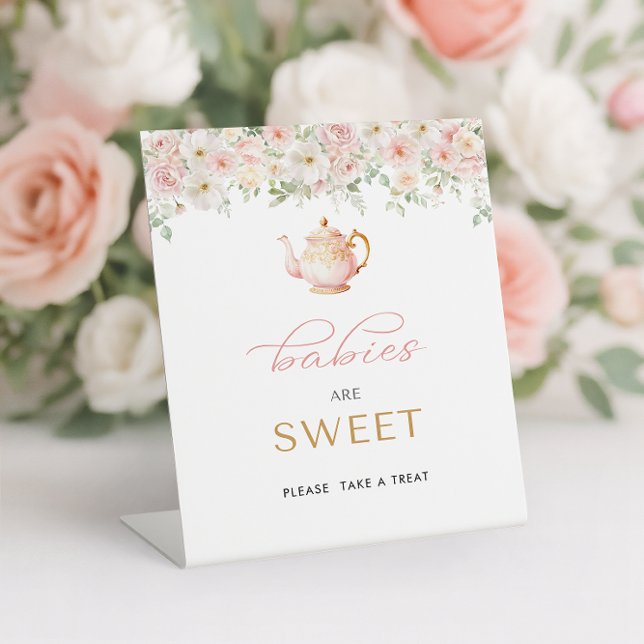 Tea Party Baby Shower Treat Sockelschild (Tea Party Baby Shower Babies are Sweet, Please Take a Treat Pedestal Sign
)