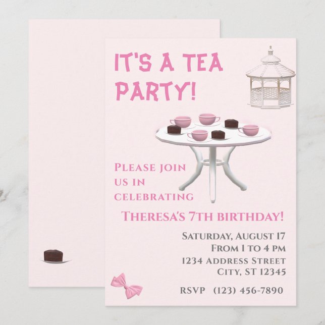 Tea Party Birthday Einladung (Vorne/Hinten)