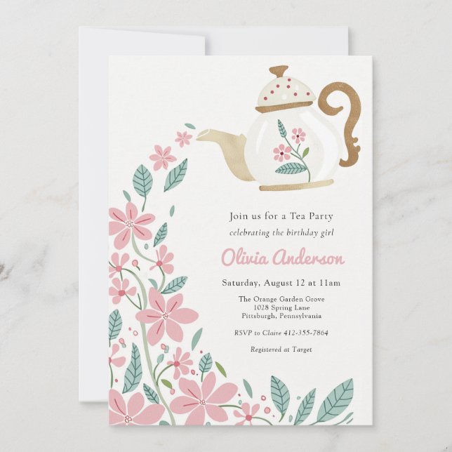 Tea Party Birthday Einladung (Vorderseite)