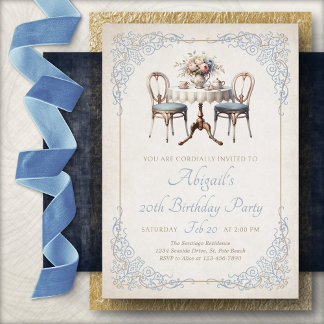 Tea Party Blue Birthday Invitation Einladung