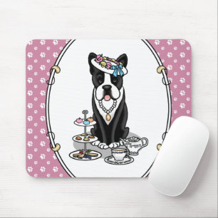 Tea Party Boston Terrier Dog (schwarz) Niedlich Mousepad