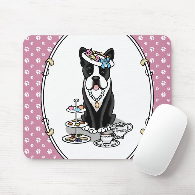 Tea Party Boston Terrier Dog (schwarz) Niedlich Mousepad (Mit Mouse)