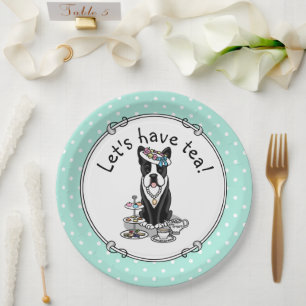 Tea Party Boston Terrier Dog (schwarz) Niedlich Pappteller