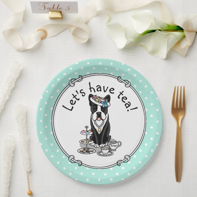 Tea Party Boston Terrier Dog (schwarz) Niedlich Pappteller (Hochzeit)
