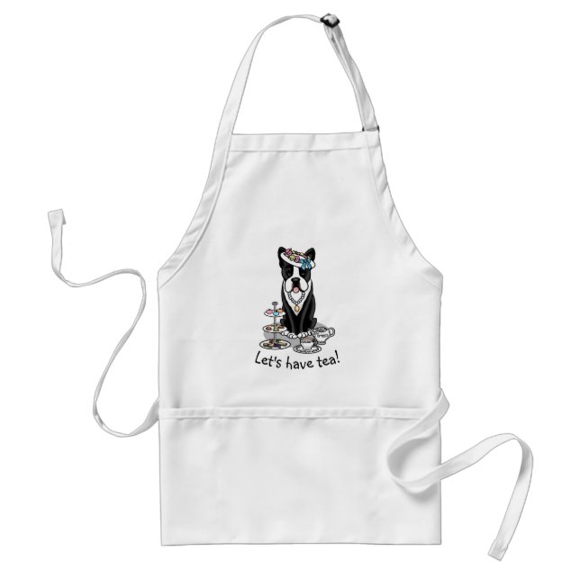 Tea Party Boston Terrier Dog (schwarz) Niedlich Schürze (Vorne)