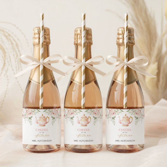 Tea-Party-Brautjunggesellinnenabschied (Tea Party Bridal Shower Sparkling Wine Label)