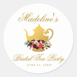 Tea Party Brautparty Burgundy Floral Boho Runder Aufkleber