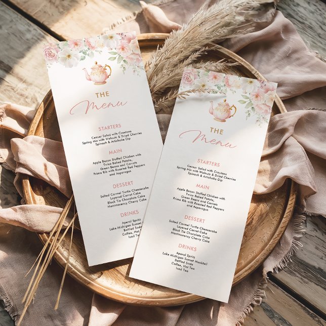 Tea Party Brautparty-Essen-Menü Menükarte (Tea Party Bridal Shower Food Menu)