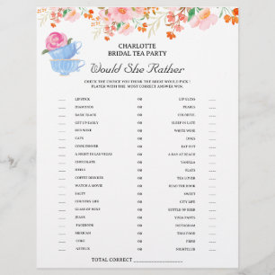 Tea Party Brautparty Games Flyer