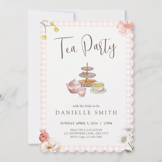 Tea Party Bridal Dusche Einladung (Vorderseite)
