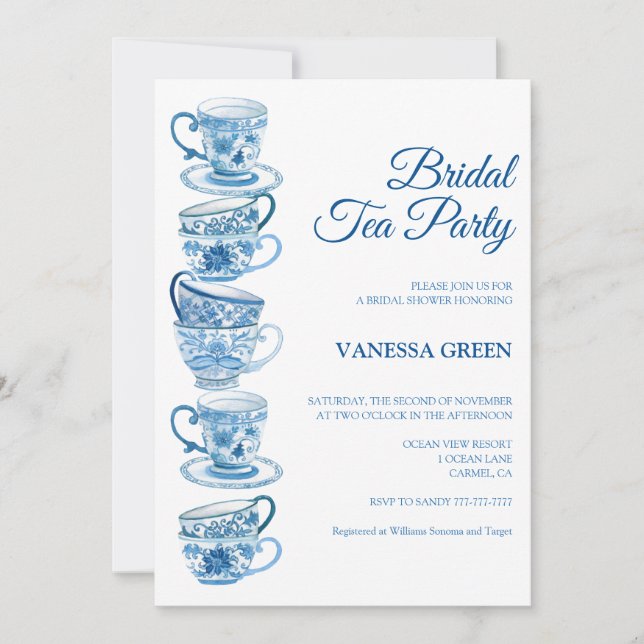 Tea Party Bridal Dusche Einladung (Vorderseite)