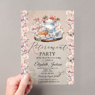 Tea Party Chic Rosen Vintage Ruhestandsfeier Acryleinladungen