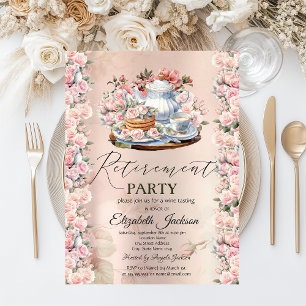 Tea Party Chic Rosen Vintage-Ruhestandsfeier Einladung