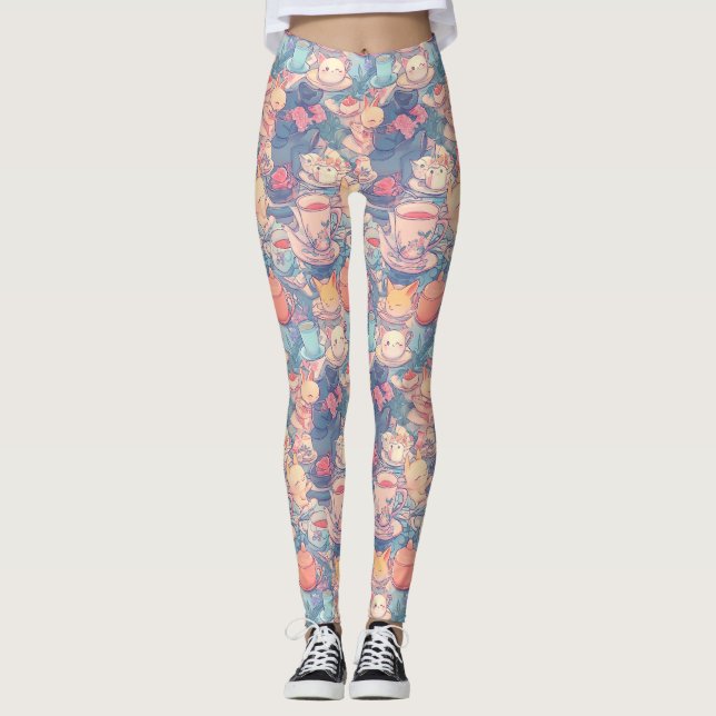 Tea Party Doodle Collage Leggings (Vorderseite)