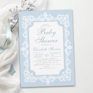Tea Party Dusty Blue Elegante Spitze Jungen-Baby-P Einladung