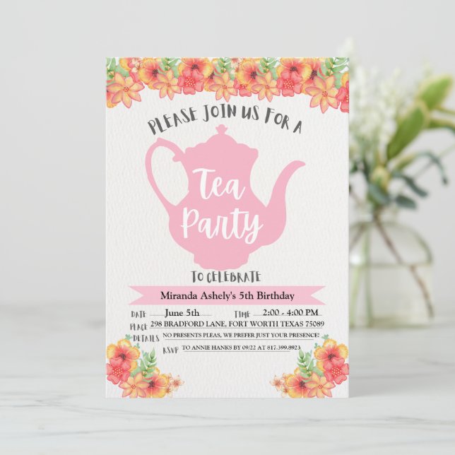 Tea Party Einladungen für Mädchen (Stehend Vorderseite)