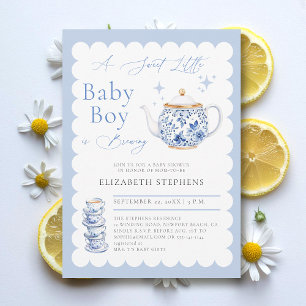Tea Party Elegant Moderne Sweet Baby Boy Dusche Einladung