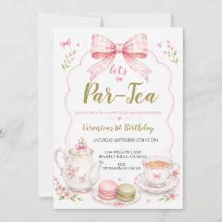 Tea Party Erster Geburtstag Mädchen Bogen Einladun Einladung