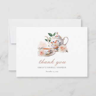 Tea Party Floral Bridal Shower Thank You Card Dankeskarte
