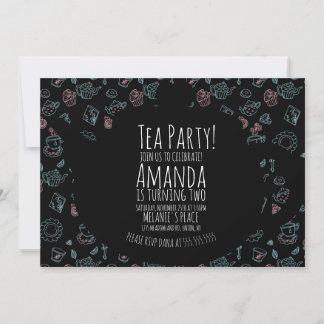 Tea Party Geburtstag Doodle Hintergrund Einladung