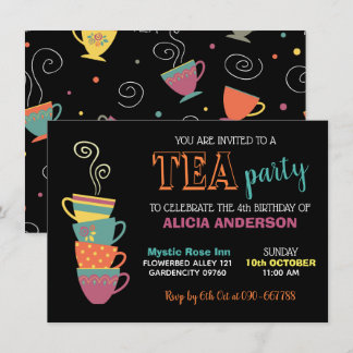 Tea Party Girl's Birthday Hot Cups farbenfroh Einladung