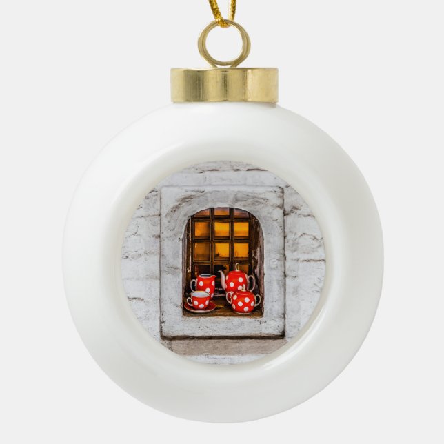Tea-Party Keramik Kugel-Ornament (Vorderseite)