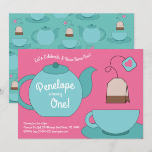 Tea Party Kids 1. Geburtstag Einladung