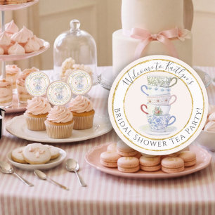 Tea Party Moderne Heritage-Wasserfarben-Junggesell Runder Aufkleber