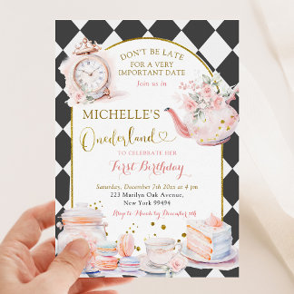 Tea Party Onederland Girl First Birthday Party Einladung