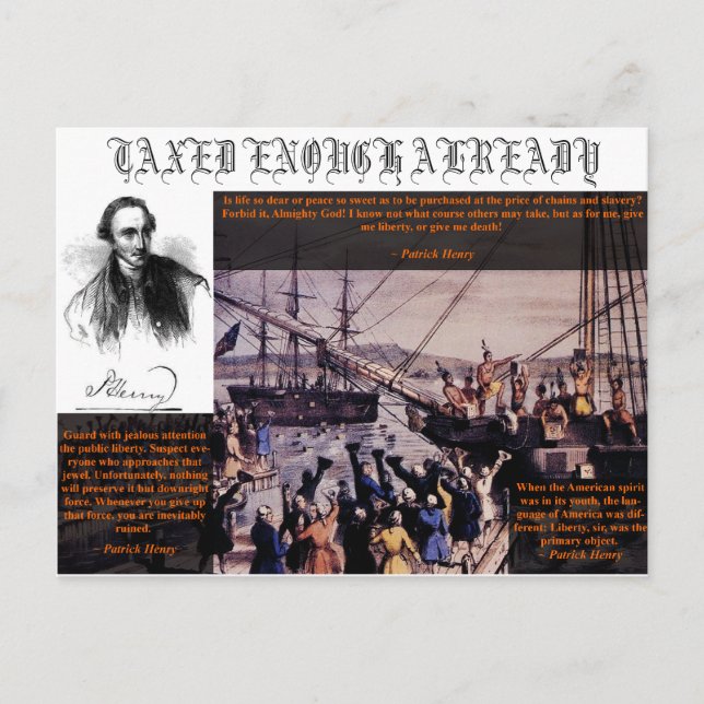 Tea Party Patrick Henry Einladungspostkarte (Vorderseite)