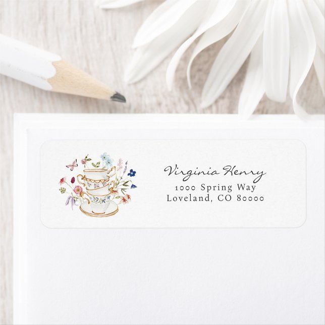 Tea-Party-Rücksendeetikett (Floral Tea Party Return Address Label by Painted Paperie
)