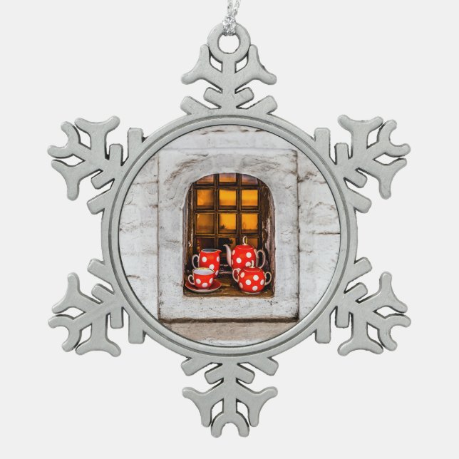 Tea-Party Schneeflocken Zinn-Ornament (Vorderseite)