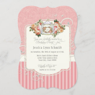 Tea Party Wasserfarben Elegante Rose Geburtstagspa Einladung