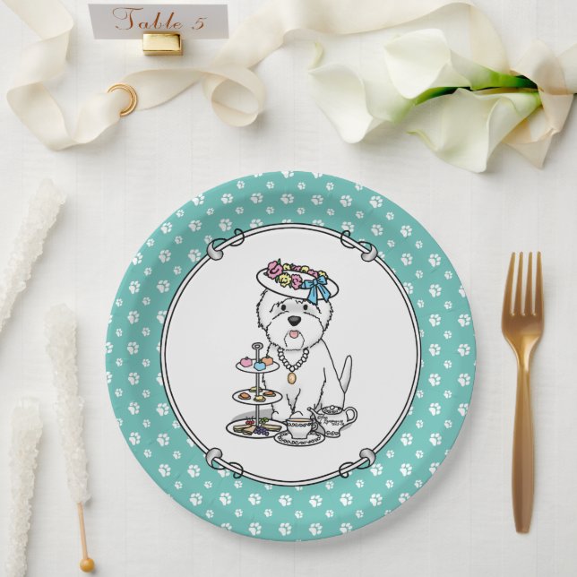 Tea Party Westie Dog West Highland White Terrier Pappteller (Hochzeit)