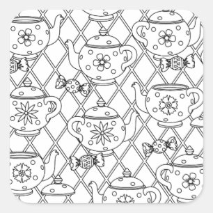 Tea Pot Doodle Quadratischer Aufkleber