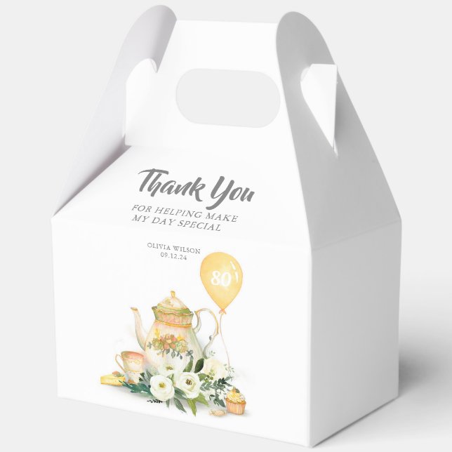 Tea Pot und gelbe Blumen Elegant Vielen Dank Geschenkschachtel (Vorderseite)
