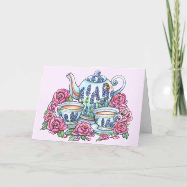 Tea Pot und Rose Karte (Vorderseite)