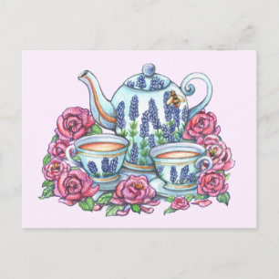 Tea Pot und Rose Postkarte