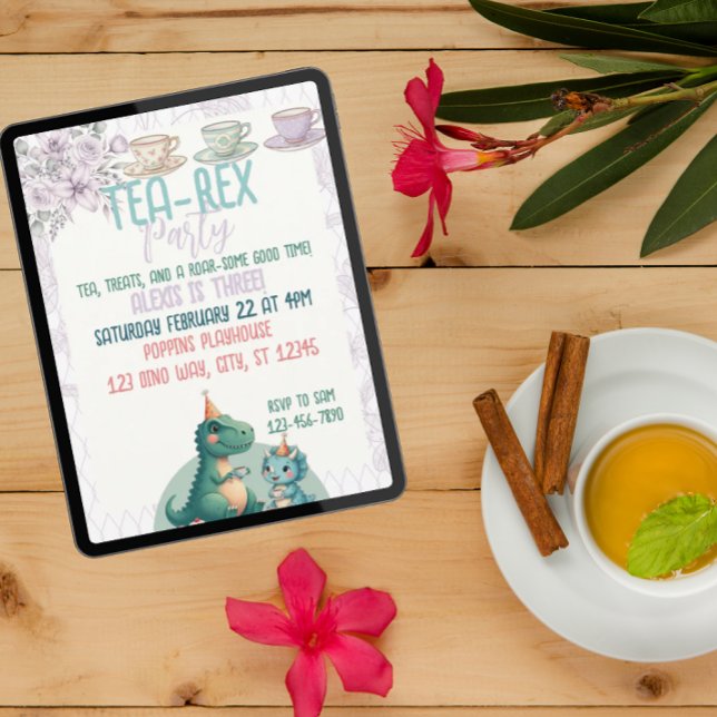 Tea-Rex Dinosaur Birthday Tea Party Einladung (Von Creator hochgeladen)