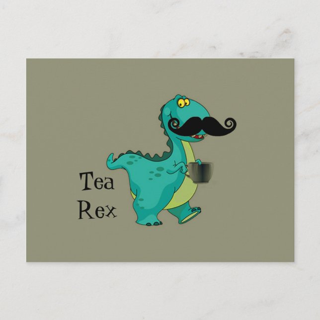 Tea-Rex Funny Dinosaur Cartoon Innuendo Postkarte (Vorderseite)