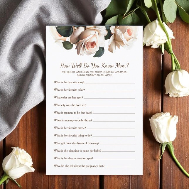 Tea Rose Baby Duwer Game Kennen Sie Mama? (Tea Rose Baby Shower Game Do You Know Mom?)