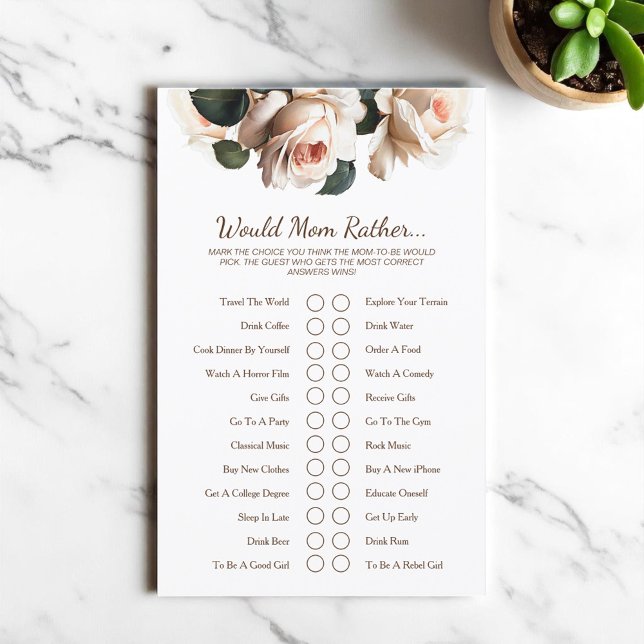 Tea Rose Baby Duwer Game würde Mama eher... (Tea Rose Baby Shower Game Would Mom Rather...)