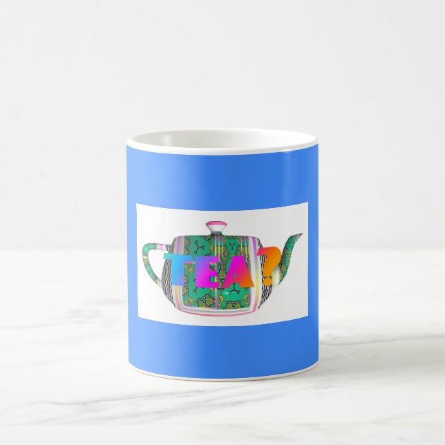 TEA? TEAPOT AUF BLAUE KAFFEETASSE (Mittel)